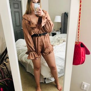 Bronze Ruffle Satin Romper